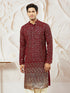 Men's Maroon Georgette Zari With Sequins Worked Kurta